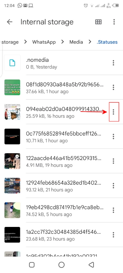 Opening file menu on android files app