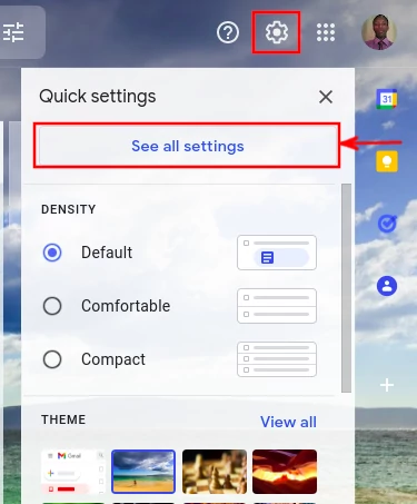 Opening Gmail settings