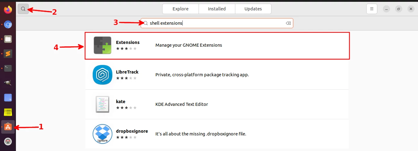 Opening the GNOME extensions in Ubuntu software