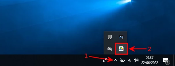 Opening Google Drive on PC’s system tray
