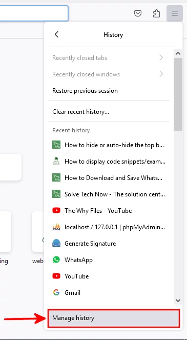 Opening manage history on Firefox