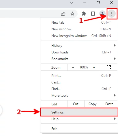 Opening settings on Chrome browser