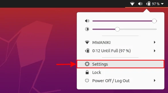 Opening settings via top bar menu