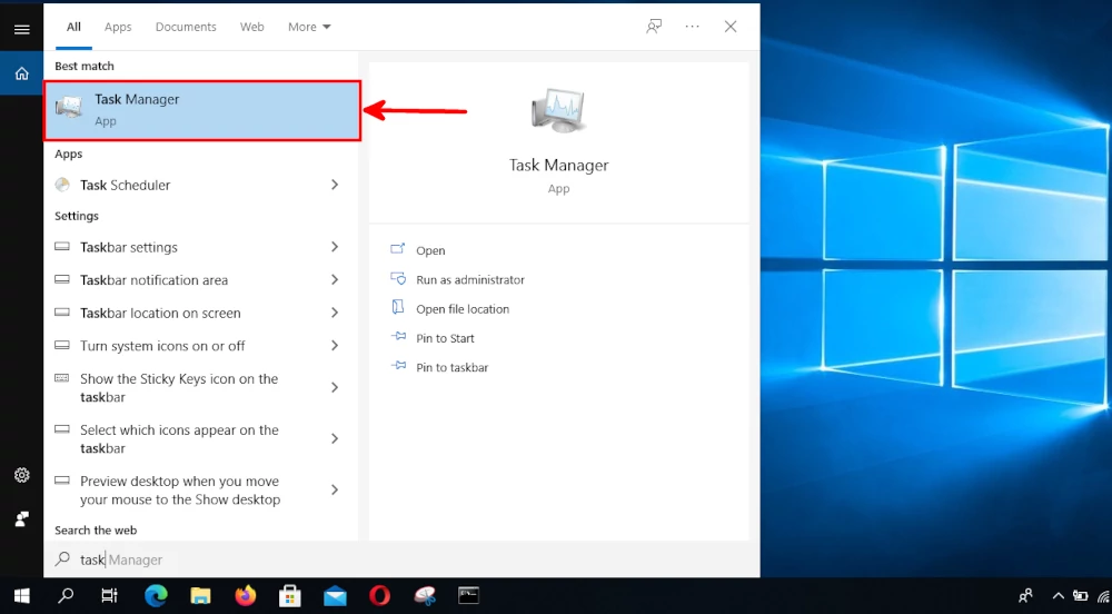 Opening Task Manager in Windows 10