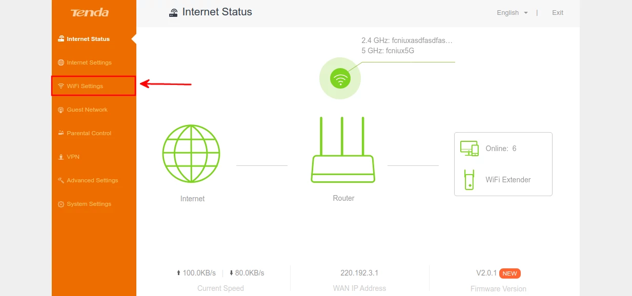 Opening Tenda AC10 WiFi settings