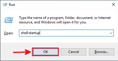 Opening the startup folder in Windows 10