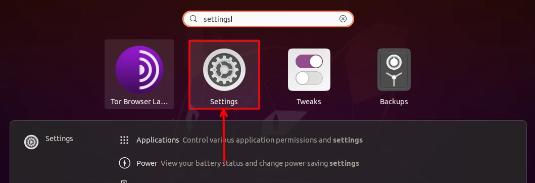 Opening the Ubuntu settings app