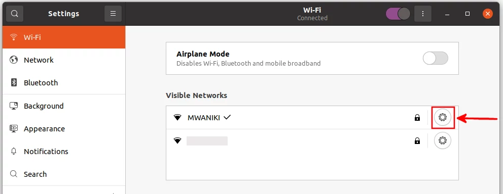 Opening the Ubuntu Wi-Fi settings