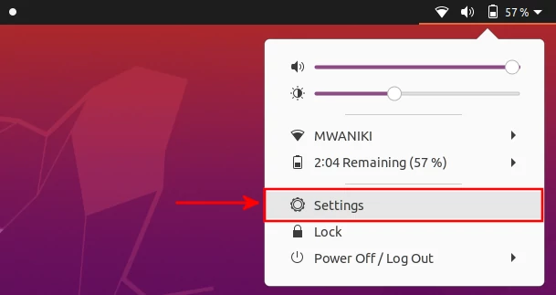 Opening Ubuntu settings for MAC address check
