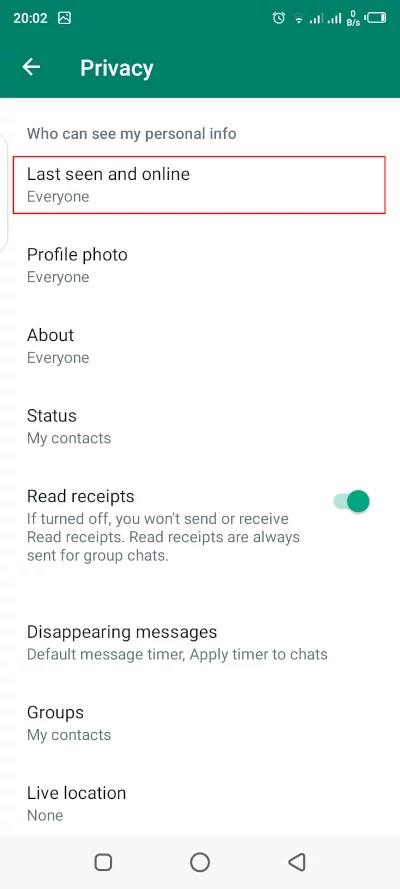 Opening Whatsapp Last seen and online settings