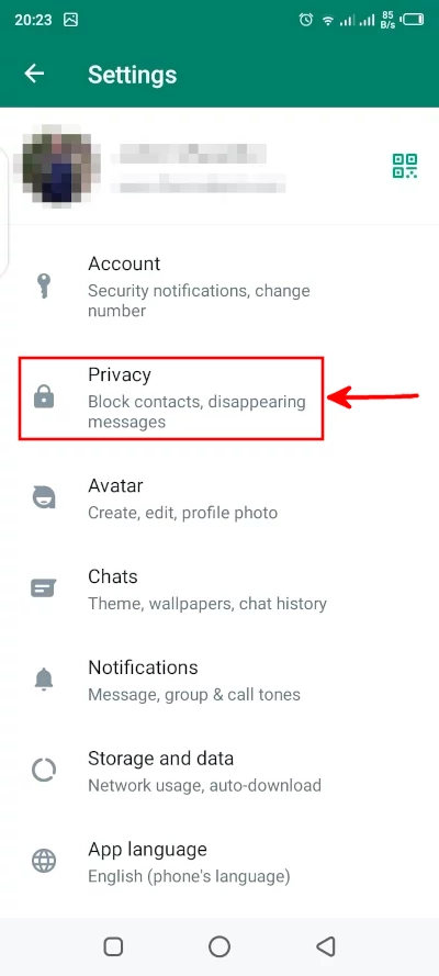 Opening WhatsApp privacy on Android App