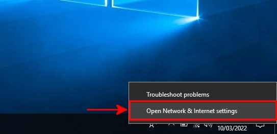 Opening Windows network and internet settings