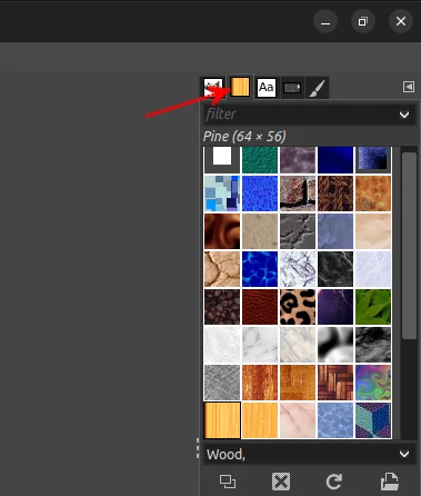 Patterns palette in GIMP
