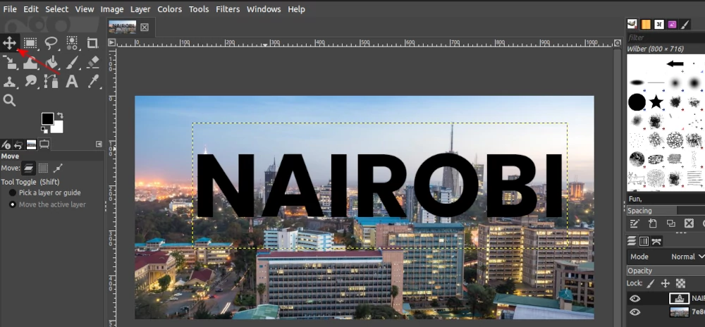 Positioning text on image using move tool in GIMP