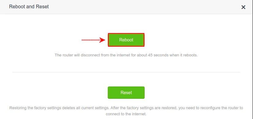 Rebooting Tenda AC10 router