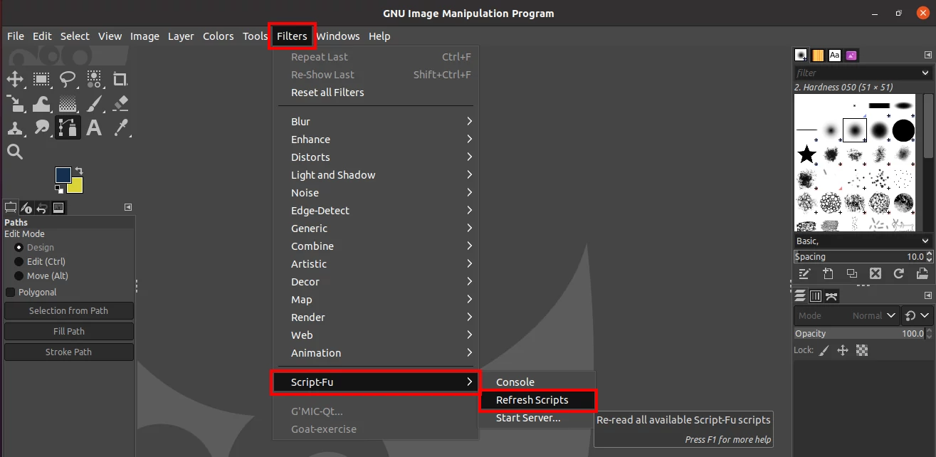 Refreshing gimp scripts