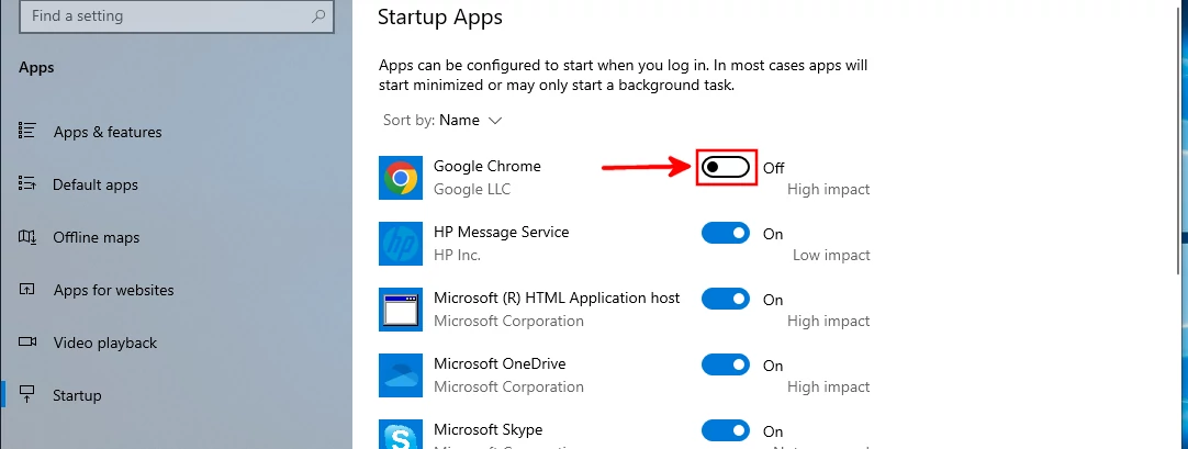 Removing an app from startup programs in System settings