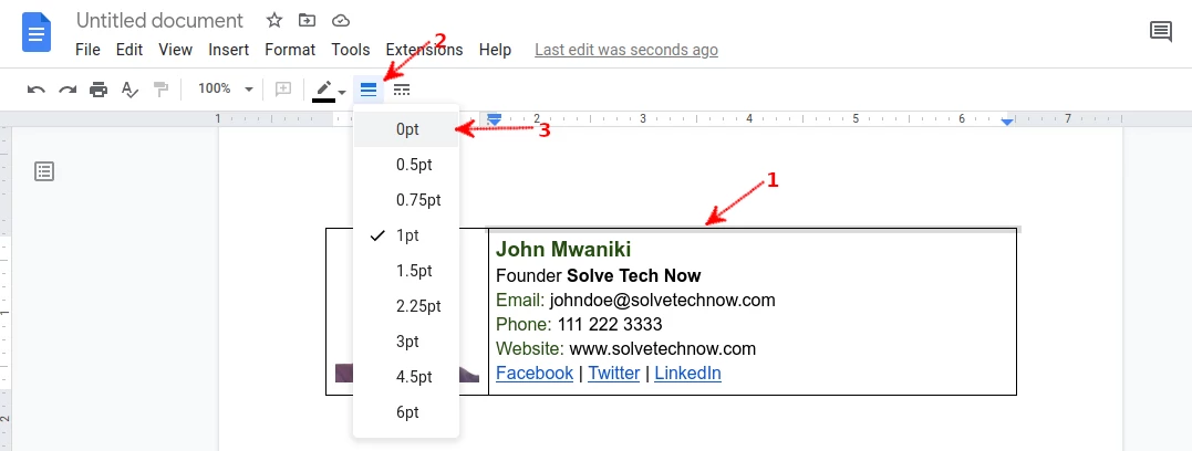 Removing table borders in Google Docs