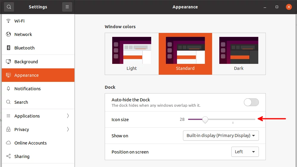Resizing apps icons on Ubuntu dock