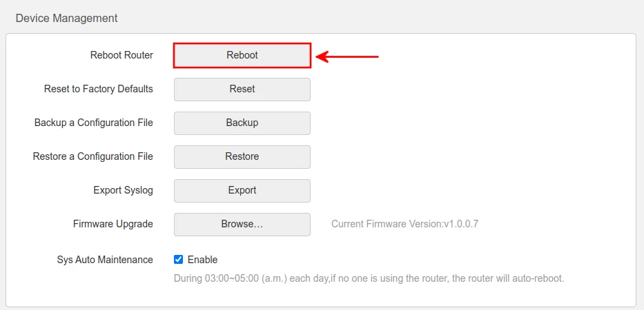 Restarting Tenda F3 router via its web interface