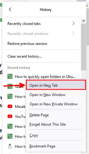 Restoring a closed tab in new tab