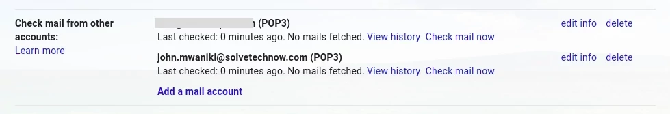 Mails fetched manually from other accounts in Gmail