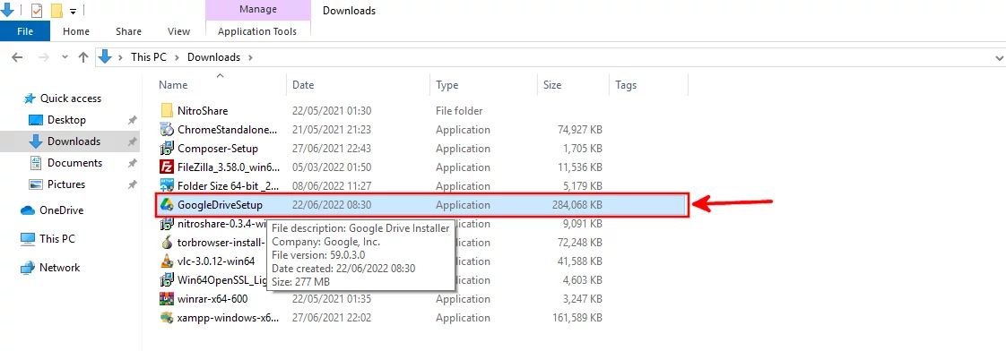 Running the Google Drive for desktop installer