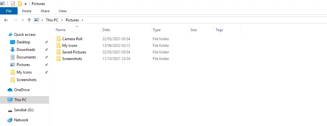 Sample folders on Windows 10 File Explorer