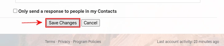 Saving changes in Gmail settings