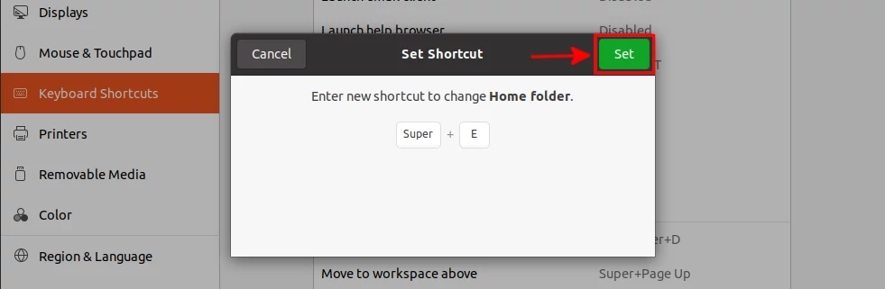 Saving home folder launcher keyboad shortcut