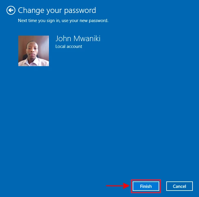 Saving new Windows account password