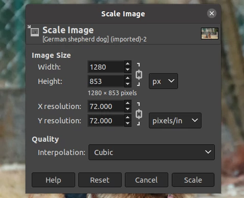 Scale Image dialog box in GIMP