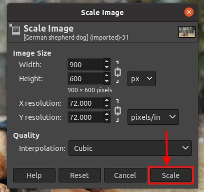 Scaling an image size in GIMP