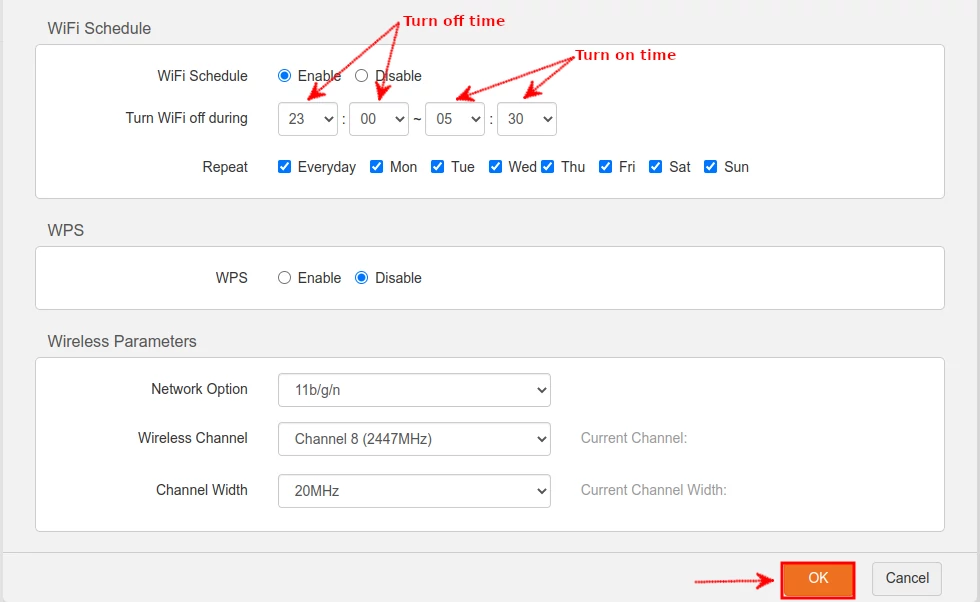 Scheduling WiFi on Tenda F3 router