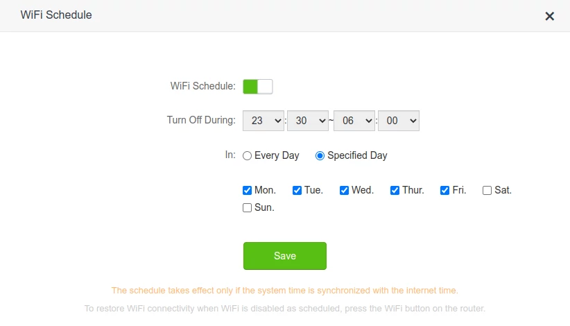 Scheduling WiFi turn off on Tenda AC10 router