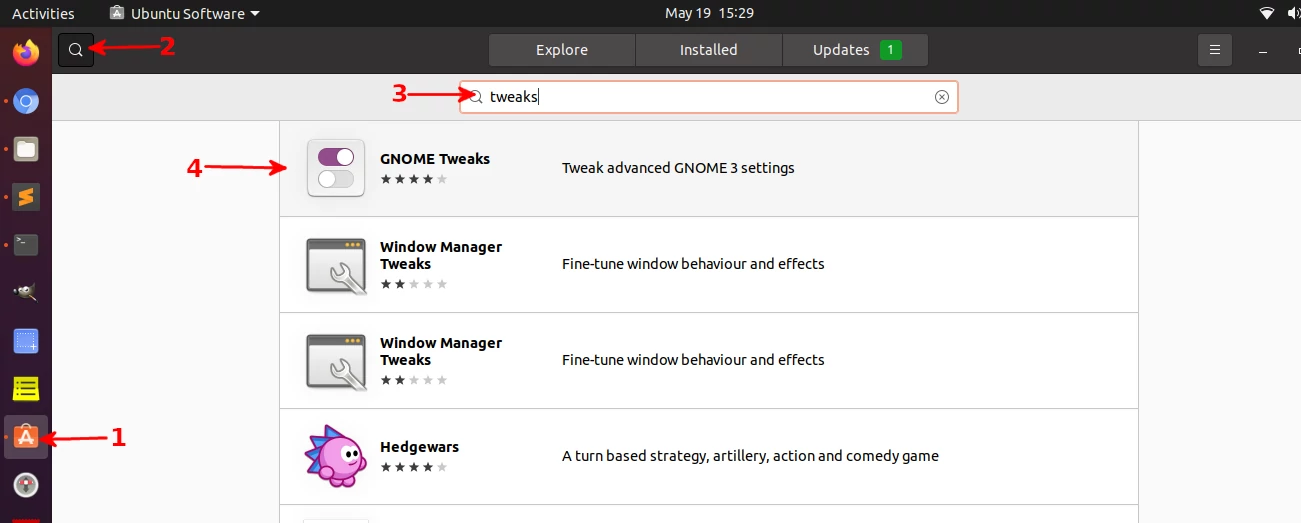 Searching for GNOME tweaks in Ubuntu software