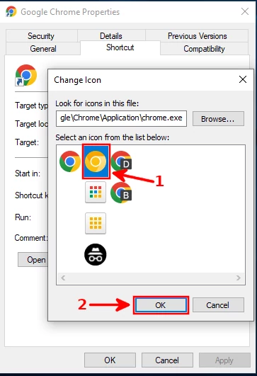 Selecting a built-in Google Chrome icon