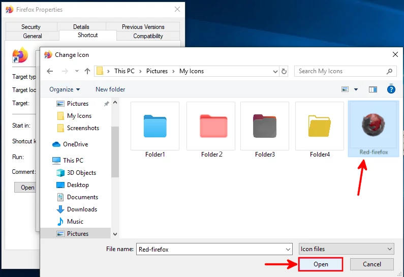 Selecting a custom app icon from pc storage