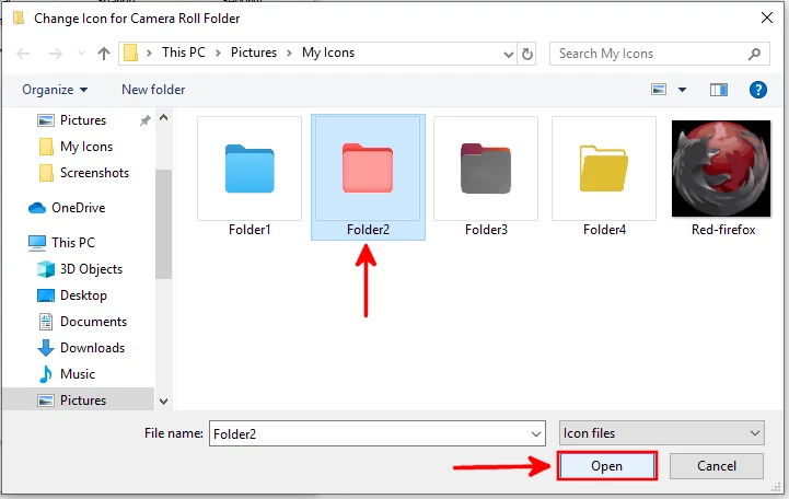 Selecting a custom folder icon from pc storage