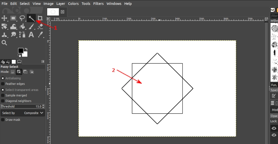 Selecting intersection of square and diamond in GIMP