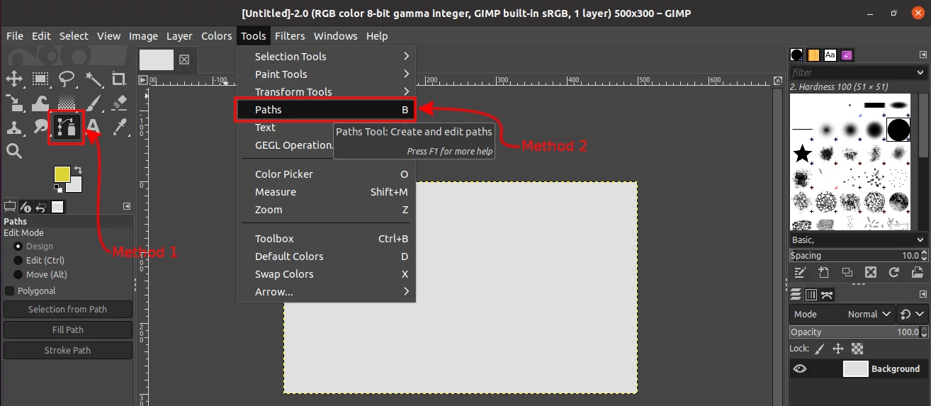 Selecting the path tool