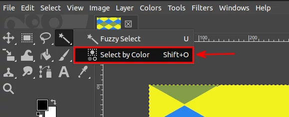 Selecting the select by color tool in GIMP