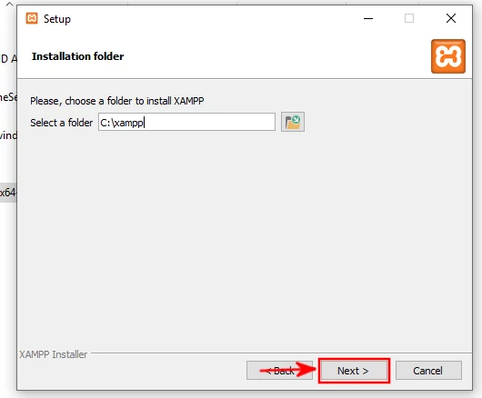 Selecting XAMPP installation folder