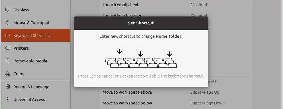 Setting home folder launcher keyboad shortcut