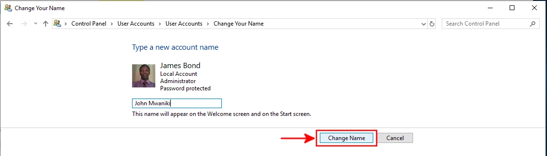 Setting new Windows account name