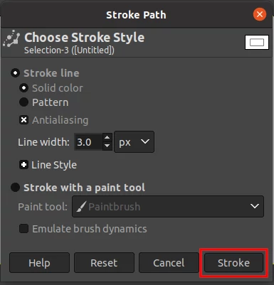 Setting stroke path properties in gimp