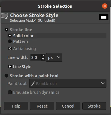 Setting stroke style in gimp