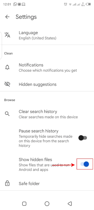 Showing hidden files on Android