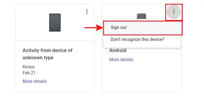 Signing devices out of your Google Account