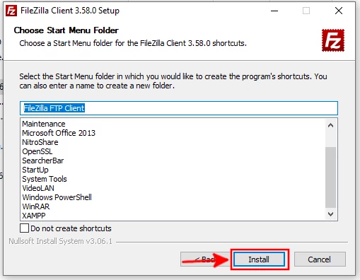 Starting FileZilla installation